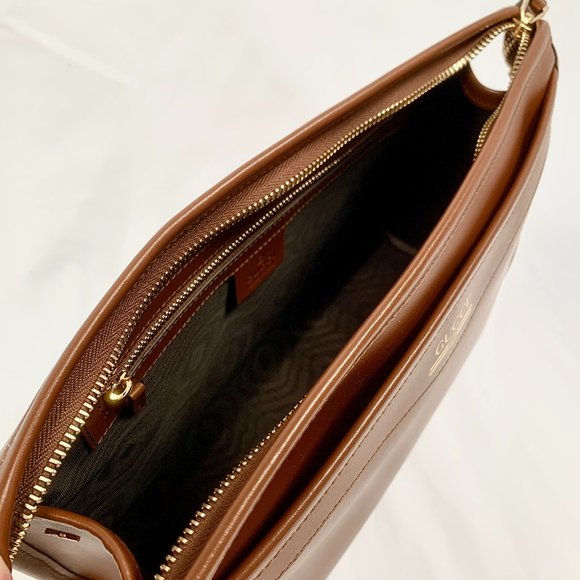 Gucci Metallic Print Logo Smooth Leather Clutch in Brown NEW IN BOX WITH DUSTBAG - Picture 6 of 11